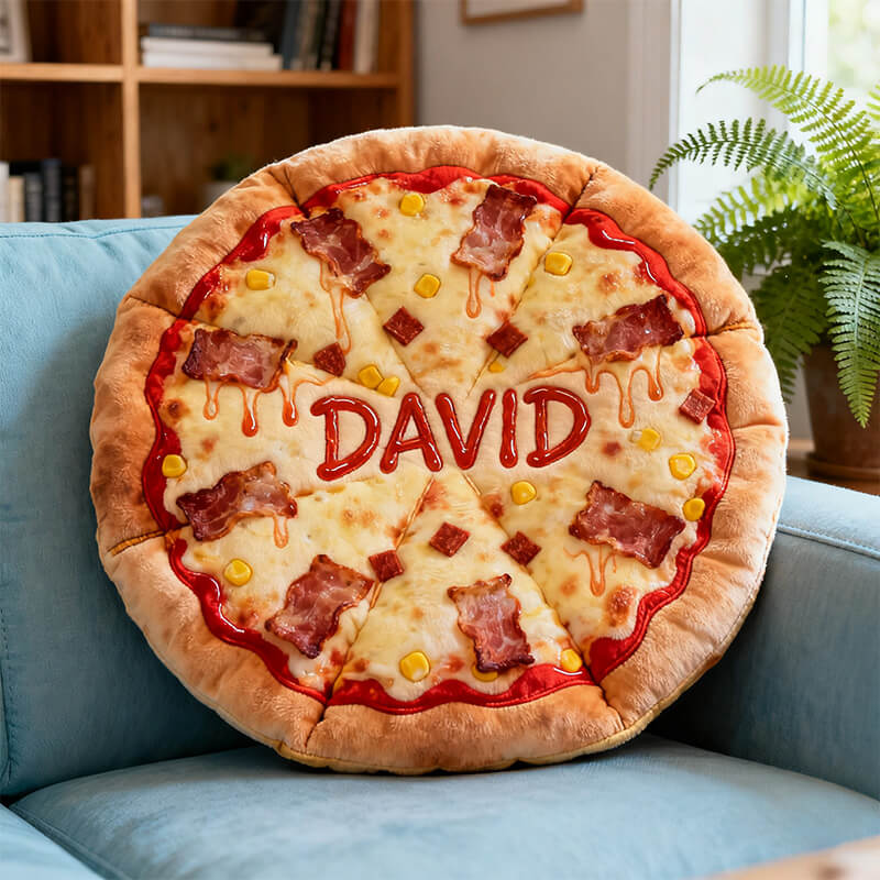 Custom Name Pizza Shape Pillow 3D Shape Plush Pillow Funny Gift for Pizza Lovers