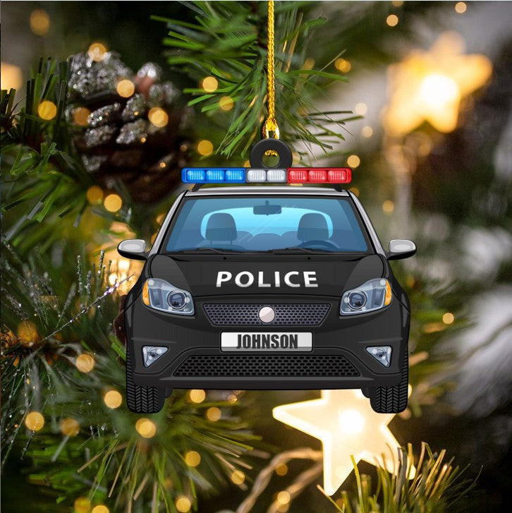Custom Name Police Car Ornament for Policeman Acrylic Police Ornament