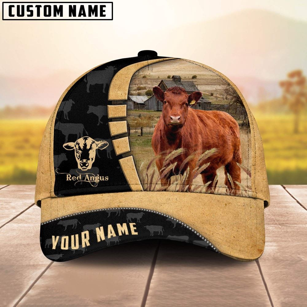 Custom Name Red Angus Cattle 3D Cap Farm Cap Farmer Baseball Cap Gift For Farmer