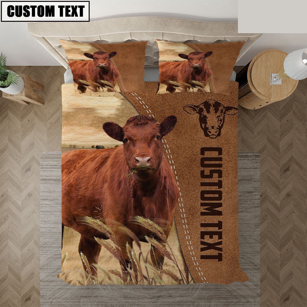 Custom Name Red Angus Cattle Brown Bedding Set Farm Bedding Set Anniversary Gifts