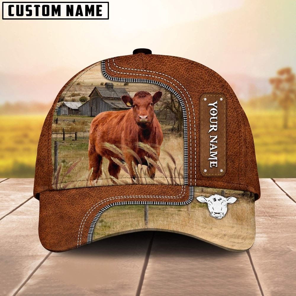 Custom Name Red Angus Cattle Cap On The Meadow Farm Cap Farmer Baseball Cap Gift For Farmer