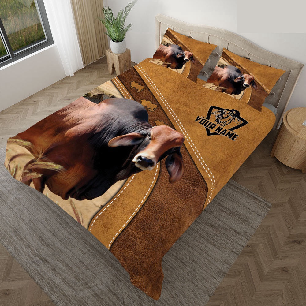 Custom Name Red Brahman Bedding Set Farm Bedding Set Anniversary Gifts