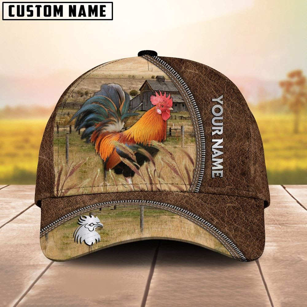 Custom Name Rhode Island Red Brown Leather Pattern Cap Farm Cap Farmer Baseball Cap Gift For Farmer