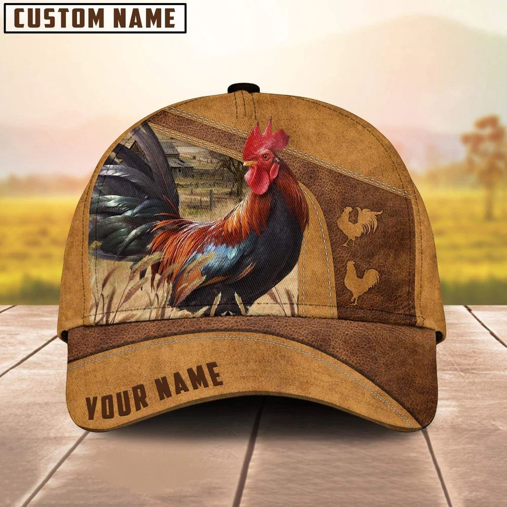 Custom Name Rhode Island Red Rooster Brown Cap Farm Cap Farmer Baseball Cap Gift For Farmer