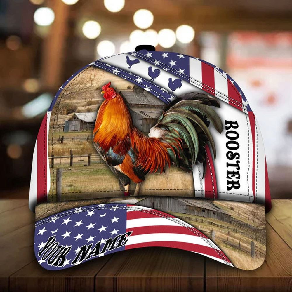 Custom Name Rooster U.S Flag Pattern Cap Farm Cap Farmer Baseball Cap Gift For Farmer