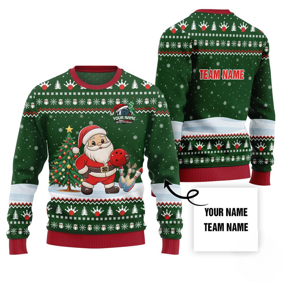 Custom Name Santa Bowling Ugly Christmas Sweater Holiday Sweaters For Men