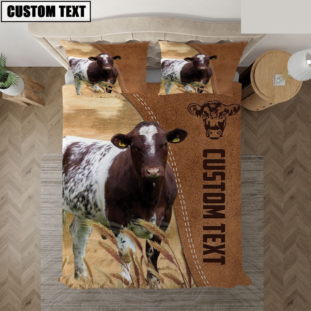 Custom Name Shorthorn Cattle Brown Bedding Set Farm Bedding Set Anniversary Gifts
