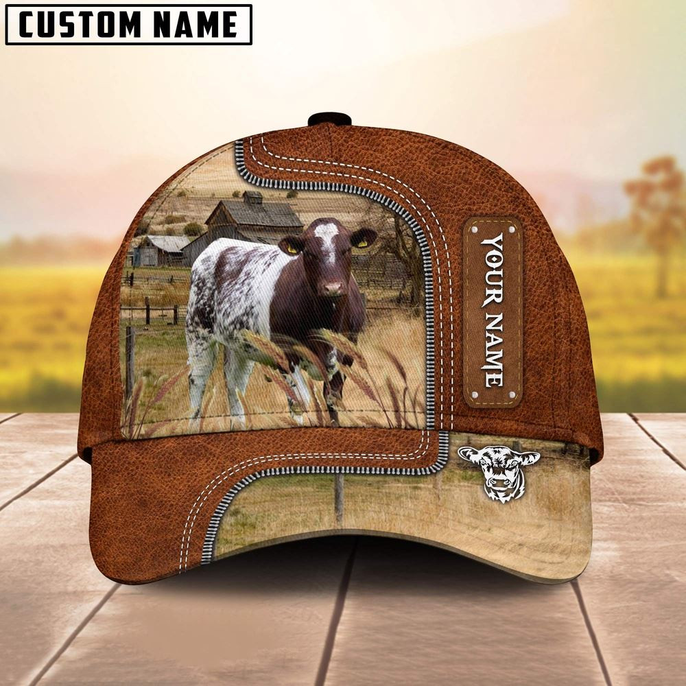 Custom Name Shorthorn Cattle Cap On The Meadow Farm Cap Farmer Baseball Cap Gift For Farmer