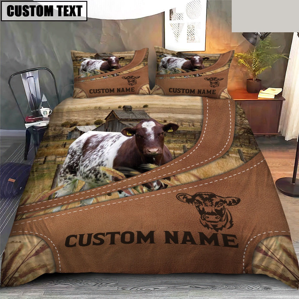 Custom Name Shorthorn On Farm Bedding Set Farm Bedding Set Anniversary Gifts