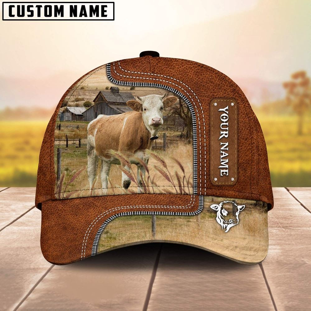 Custom Name Simmental Cattle Cap On The Meadow Farm Cap Farmer Baseball Cap Gift For Farmer