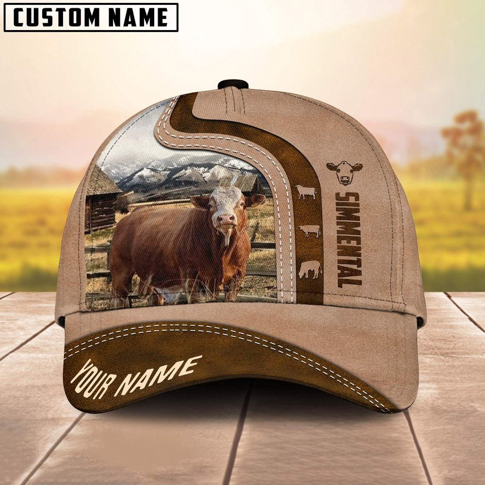 Custom Name Simmental Light Brown Cap Farm Cap Farmer Baseball Cap Gift For Farmer