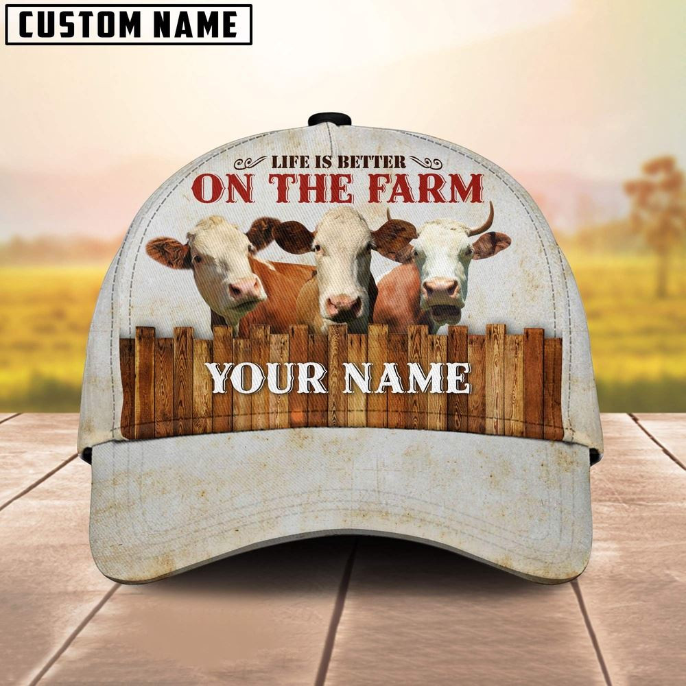 Custom Name Simmental On The Farm Cattle Cap Farm Cap Farmer Baseball Cap Gift For Farmer
