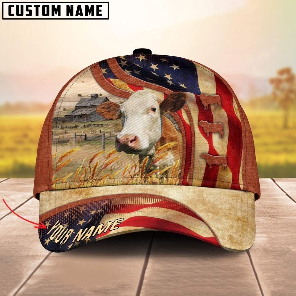 Custom Name Simmental US Flag 3D Cap Farm Cap Farmer Baseball Cap Gift For Farmer