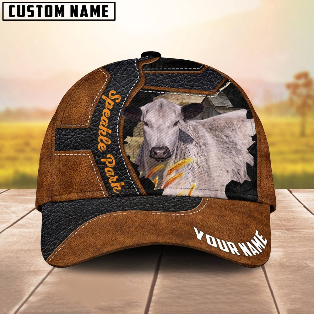 Custom Name Speakle Park Brown Leather Pattern 3D Cap Farm Cap Farmer Baseball Cap Gift For Farmer
