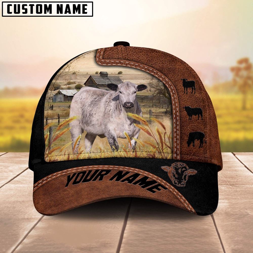 Custom Name Speckle Park Brown Black Leather Pattern Cap Farm Cap Farmer Baseball Cap Gift For Farmer