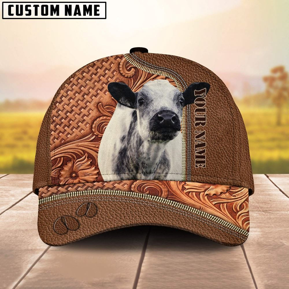 Custom Name Speckle Park Leather Carving Patterns Cap Farm Cap Farmer Baseball Cap Gift For Farmer
