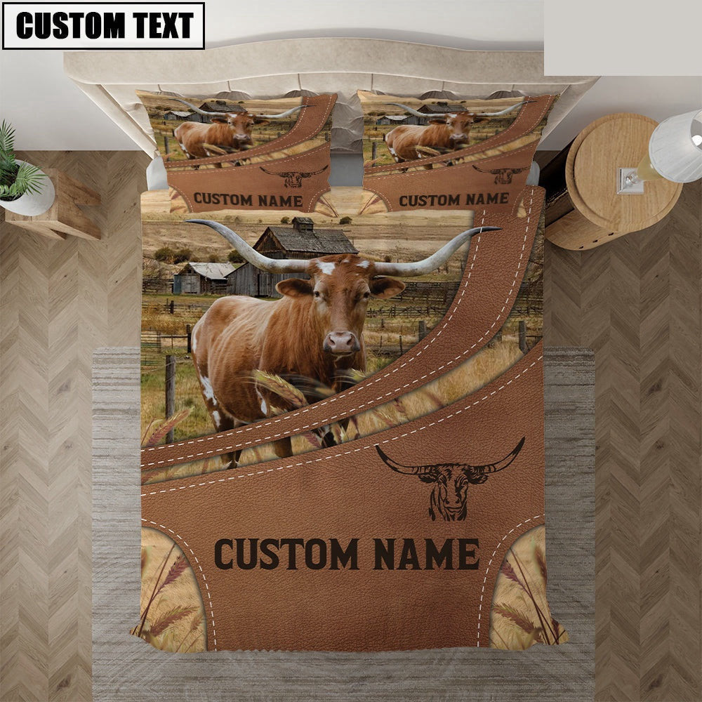 Custom Name Texas Longhorn On Farm Bedding Set Farm Bedding Set Anniversary Gifts