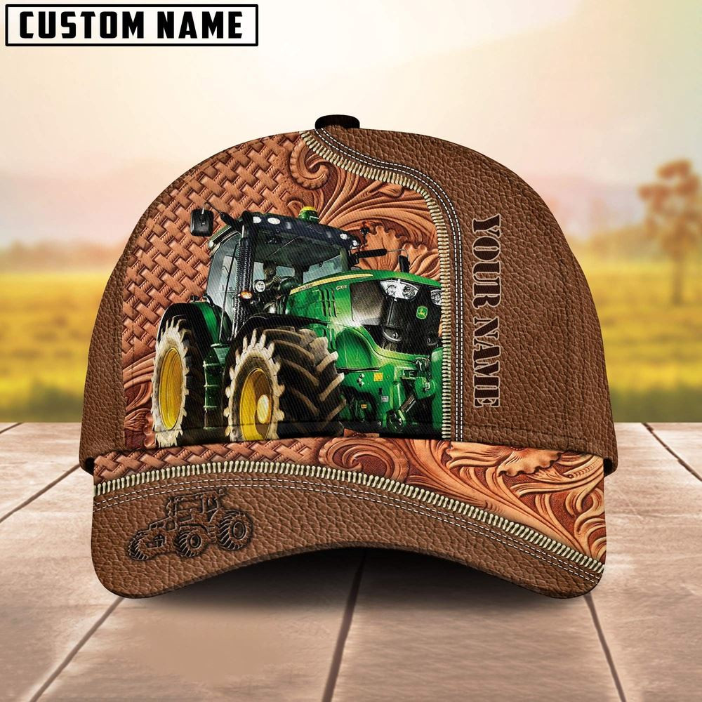 Custom Name Tractor Leather Carving Patterns Cap Farm Cap Farmer Baseball Cap Gift For Farmer