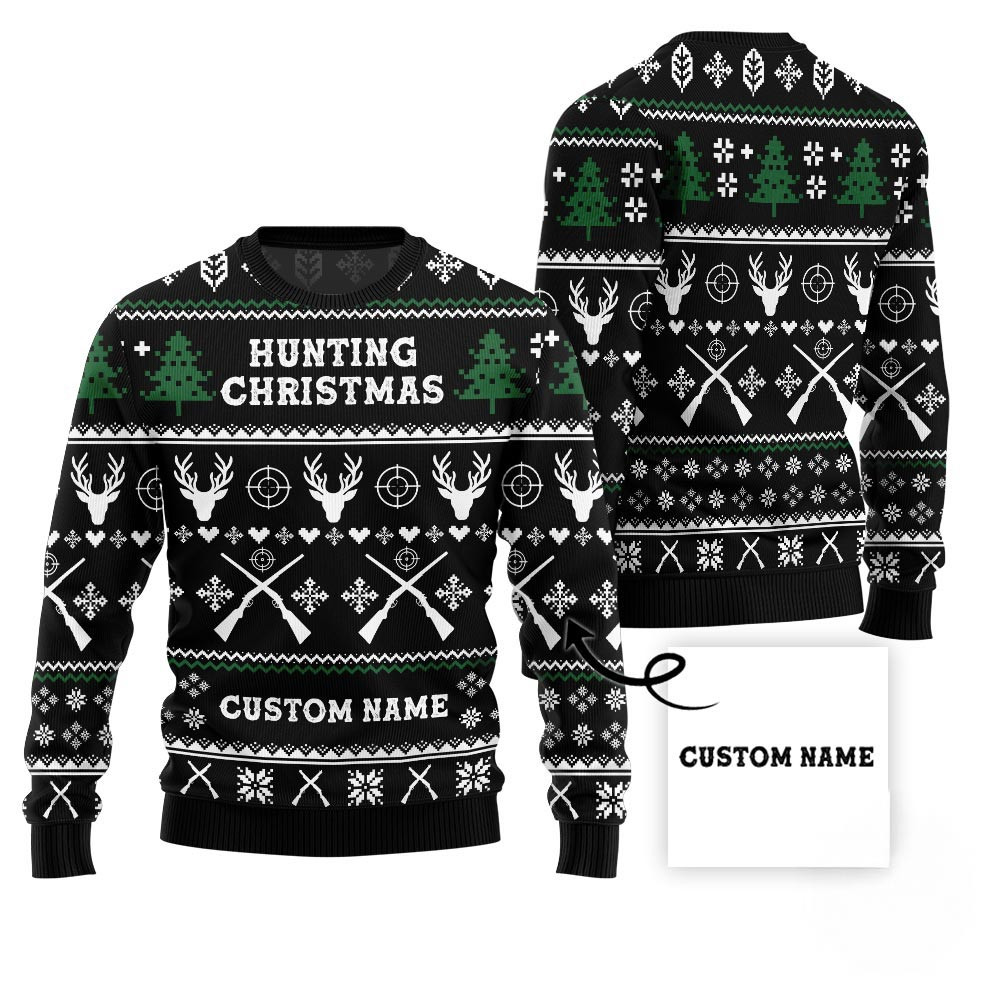 Custom Name Ugly Christmas Sweater For Hunting Lovers Christmas Gifts For Dad