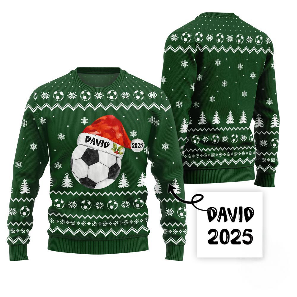 Custom Name Ugly Christmas Sweater For Soccer Players Christmas Gifts For Dad