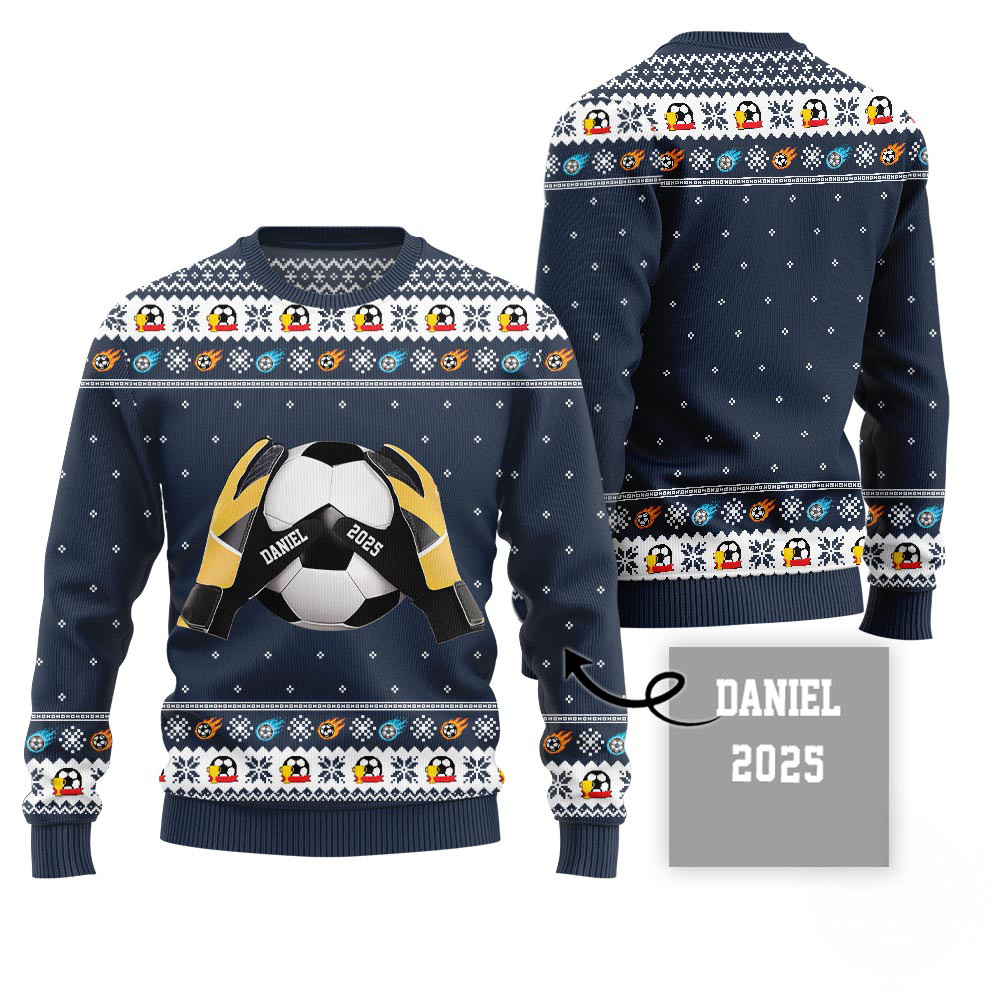 Custom Name Ugly Xmas Sweater For Soccer Players Funny Christmas Sweaters For Women
