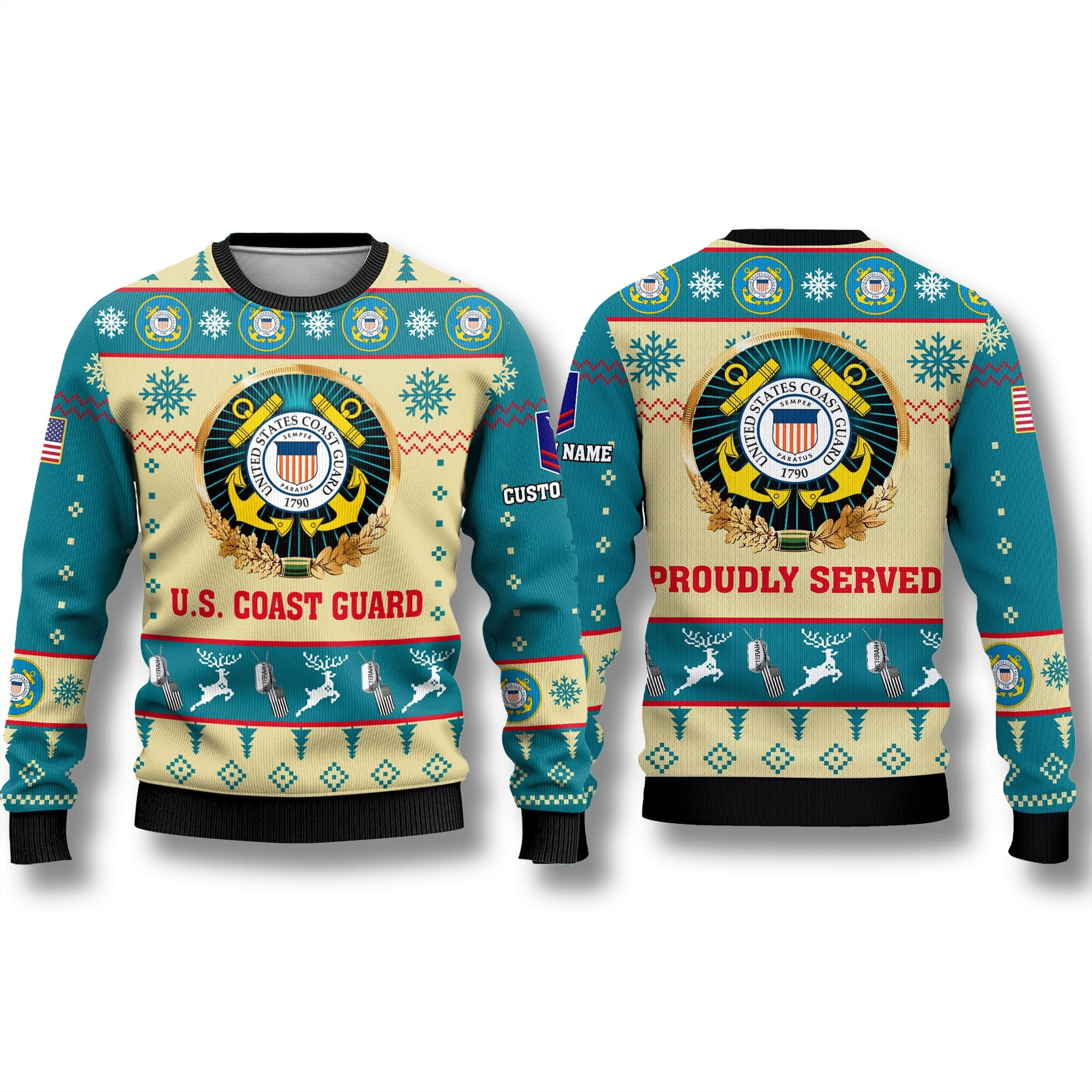 Custom Name US Coast Guard Proudly Served Sweater United States Coast Guard Outfit Christmas Gifts