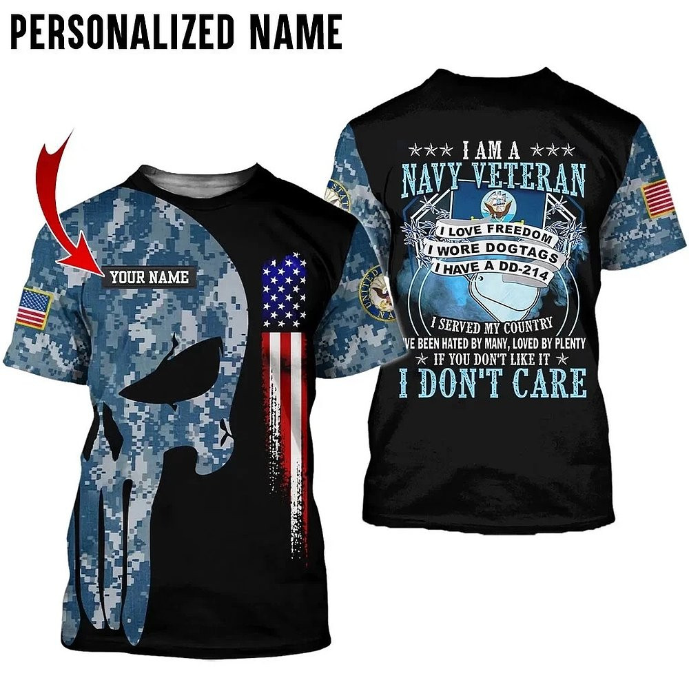 Custom Name US Military Navy Veteran T-Shirt USN Gifts For Husband