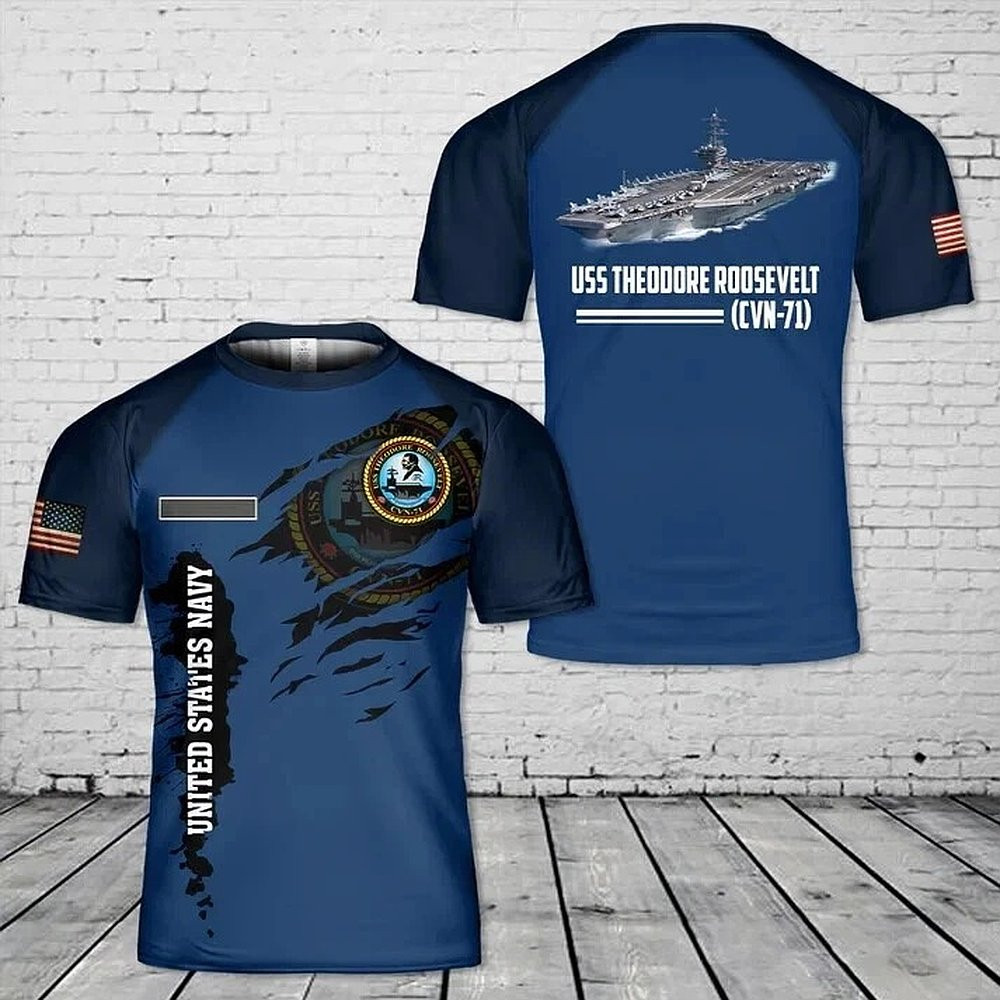 Custom Name US Navy AOP Shirt Veteran Military T-Shirt Gifts For Navy