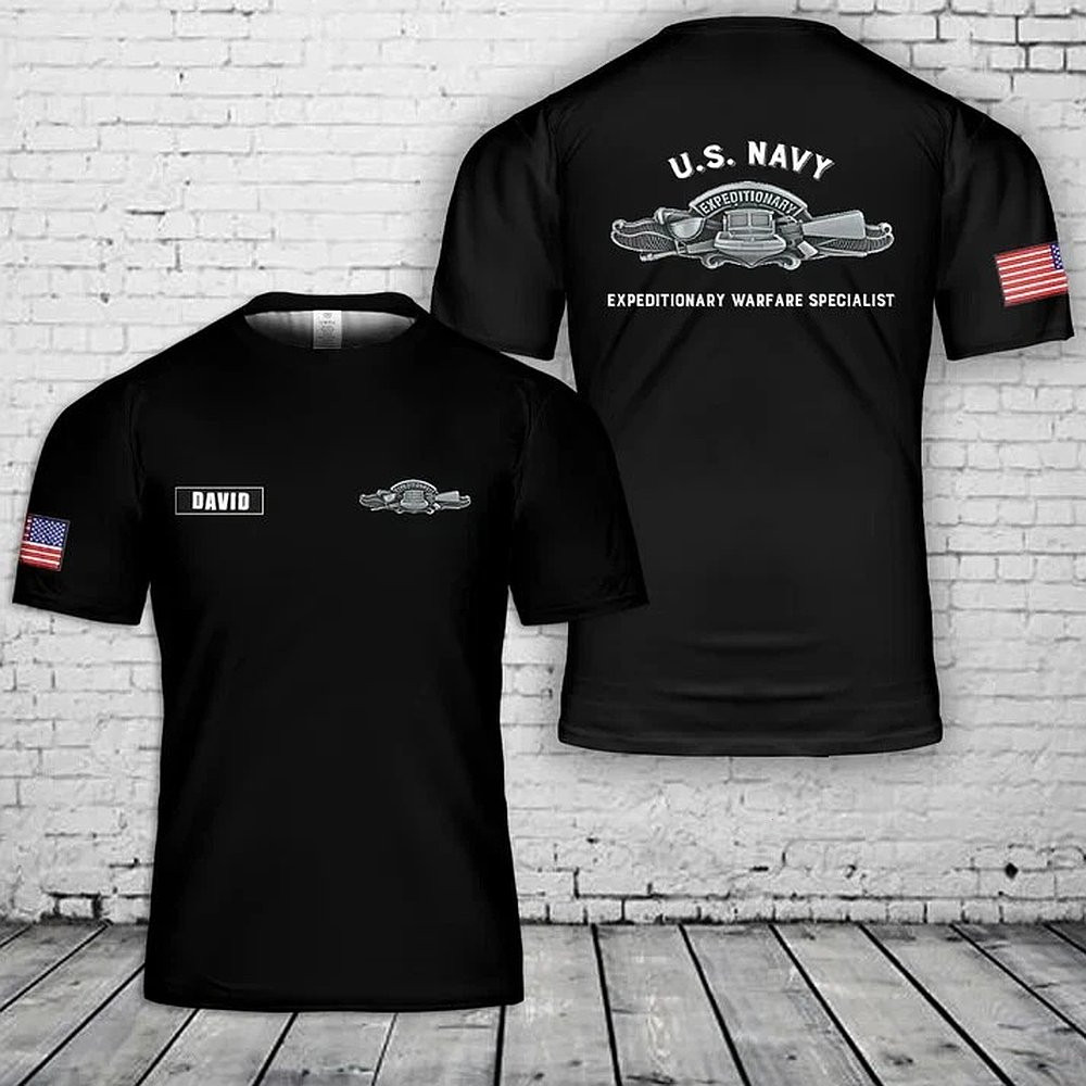 Custom Name US Navy Enlisted Expeditionary Veterant Military T-Shirt Gifts For Navy