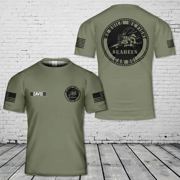 Custom name US Navy We Build We Fight Navy Veteran Seabees T-Shirt Gifts For Navy
