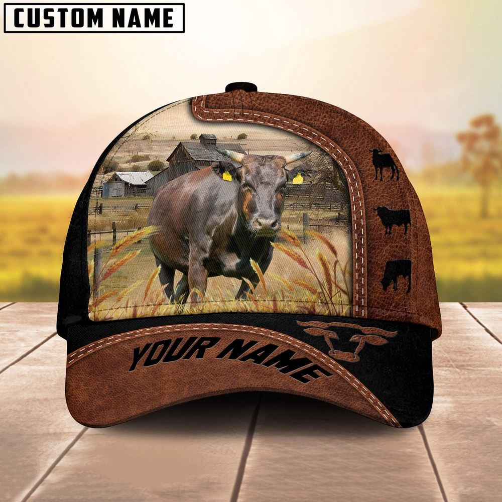 Custom Name Wagyu Brown Black Leather Pattern Cap Farm Cap Farmer Baseball Cap Gift For Farmer