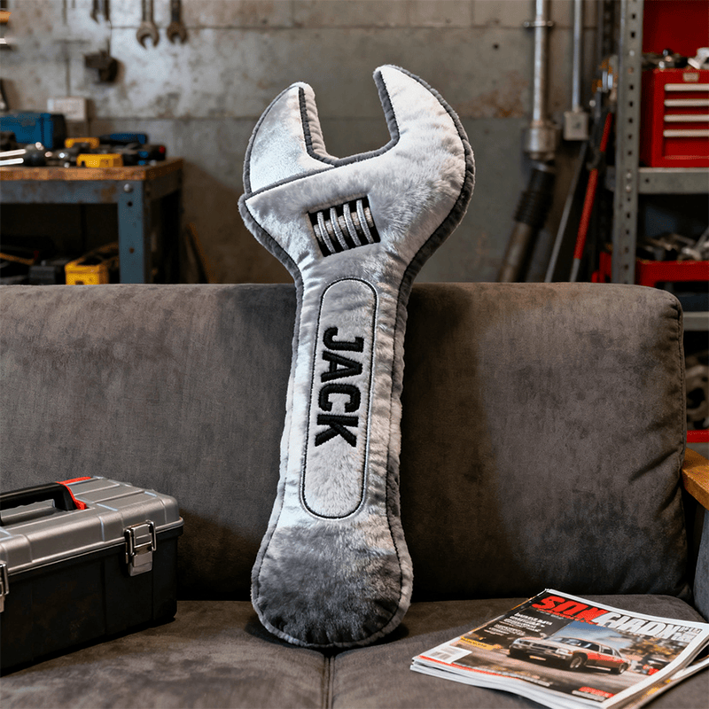 Custom Name Wrench Shaped Pillow 3D Print Design Pillow Gifts For Mechanic Husband