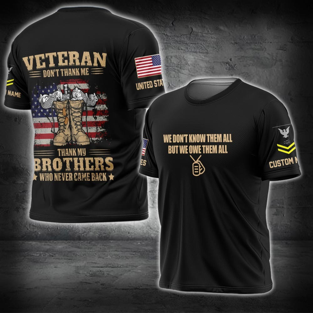Custom Navy Veteran Shirt Don't Thank Me Thank My Brothers Memorial Day Gifts For Veterans