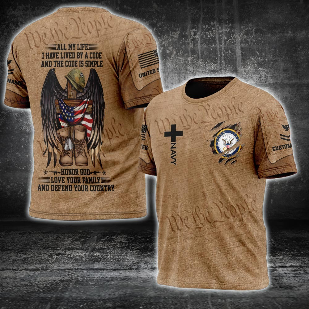 Custom Navy Veteran T-Shirt All My Life I Have Lived By A Code We The People Shirt