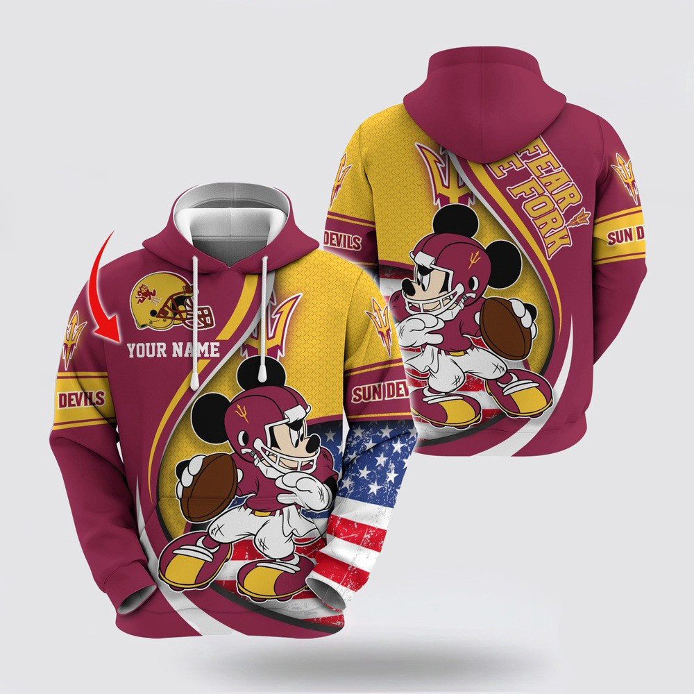 Custom NCAA Arizona State Sun Devils Hoodie Mickey Mouse 100 Year Anniversary Hoodie For Fans