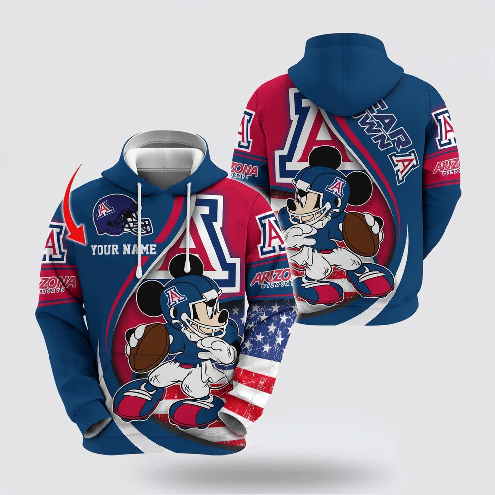 Custom NCAA Arizona Wildcats Hoodie Mickey Mouse 100 Year Anniversary Hoodie Gifts For Fans