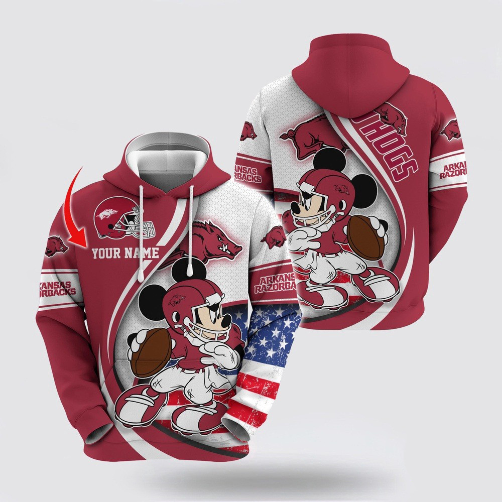 Custom NCAA Arkansas Razorbacks Hoodie Mickey Mouse 100 Year Anniversary Hoodie Fans Gifts