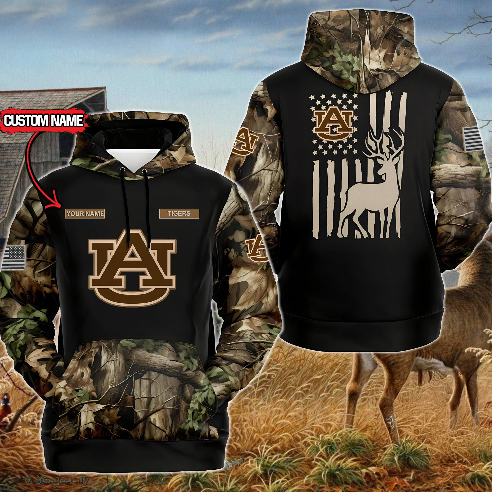 Custom NCAA Auburn Tigers Sporty Camo Hunting Style Hoodie Best Gifts For Basketball Lovers