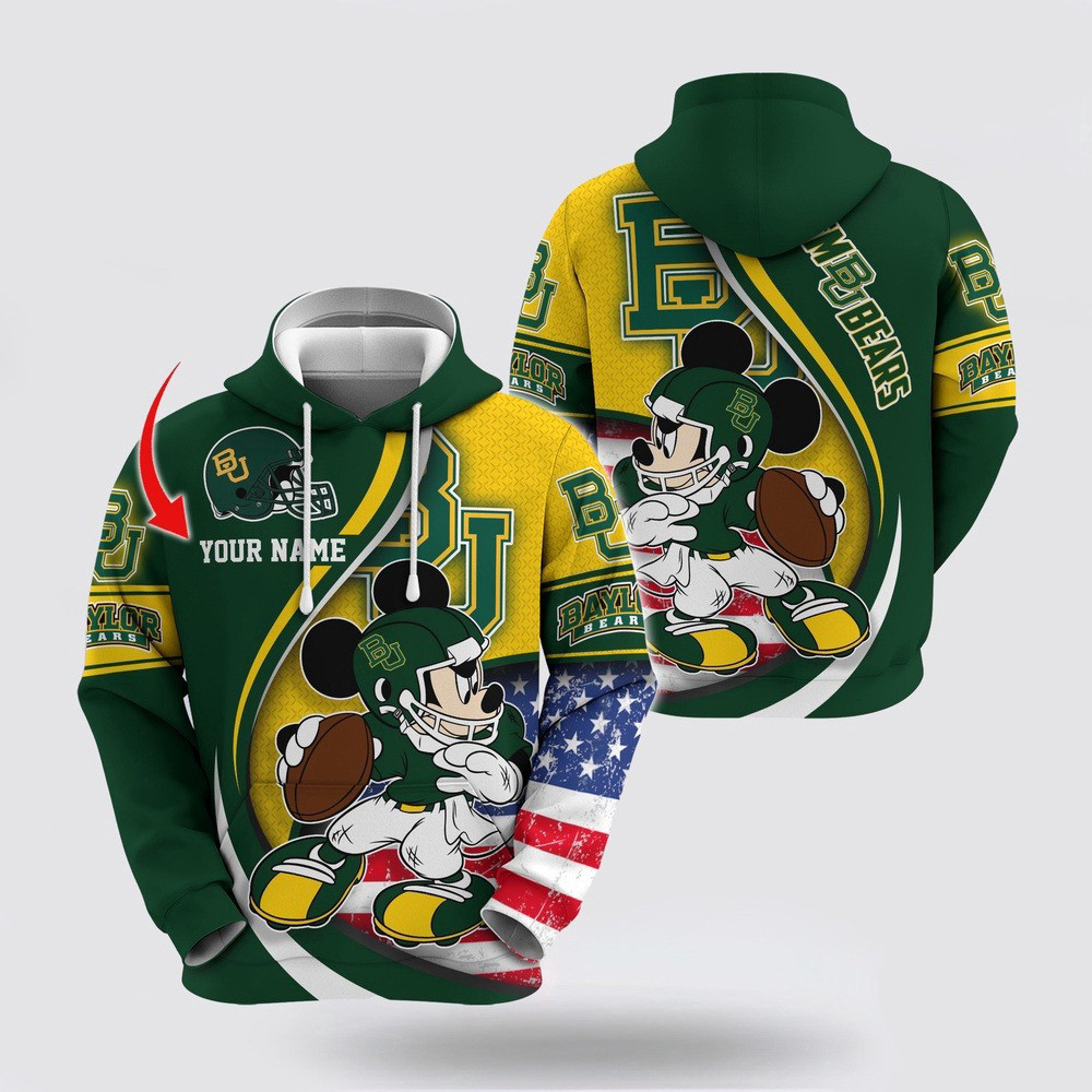Custom NCAA Baylor Bears Hoodie Mickey Mouse 100 Year Anniversary Hoodie Basketball Fan Gifts