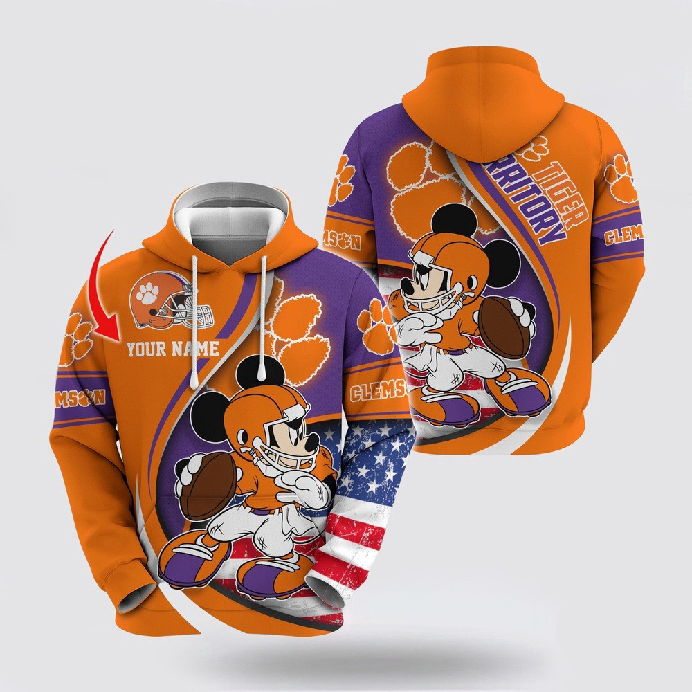 Custom NCAA Clemson Tigers Hoodie Mickey Mouse 100 Year Anniversary Hoodie Gifts For Fans