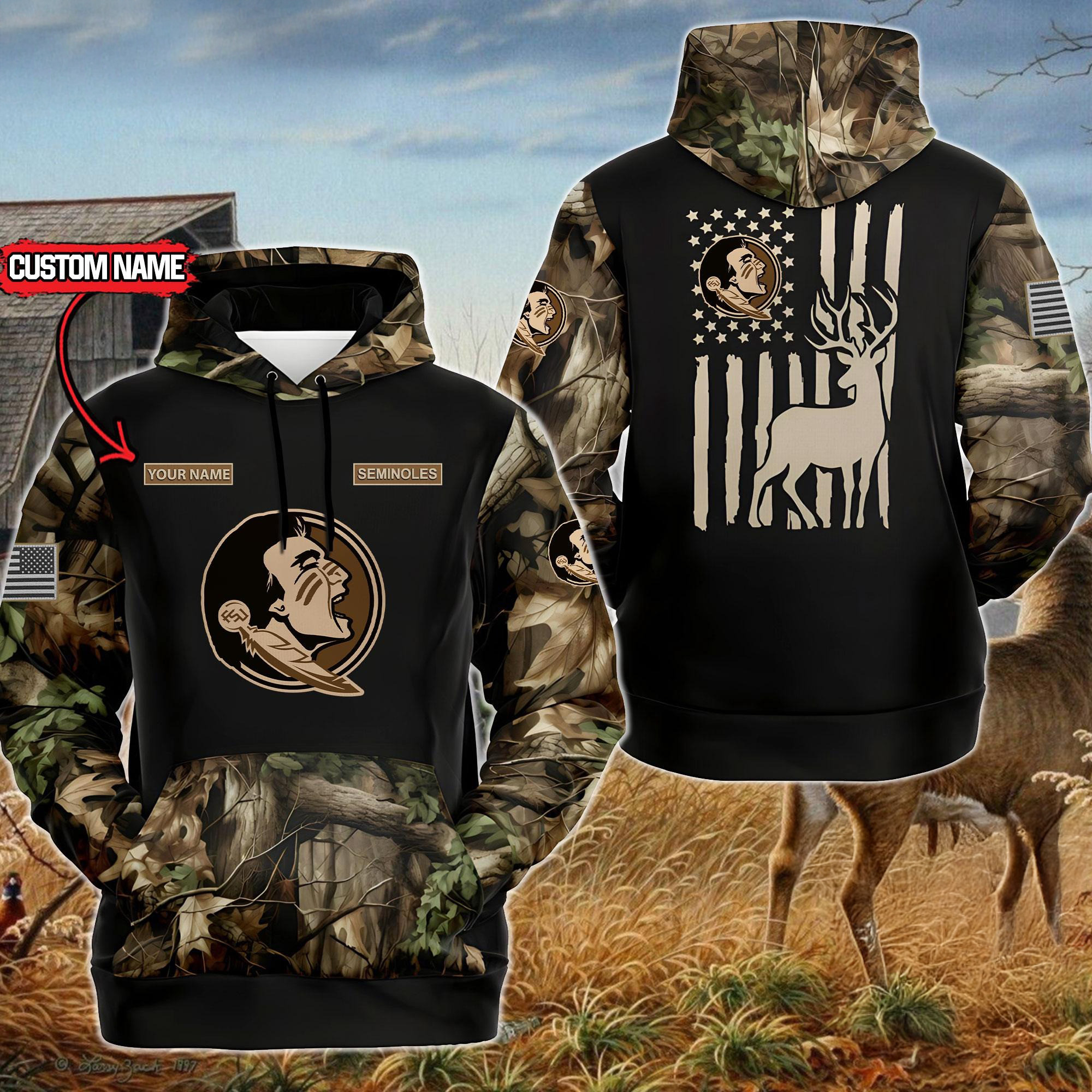 Custom NCAA Florida State Seminoles Sporty Camo Hunting Style Hoodie Basketball Fan Gift Ideas