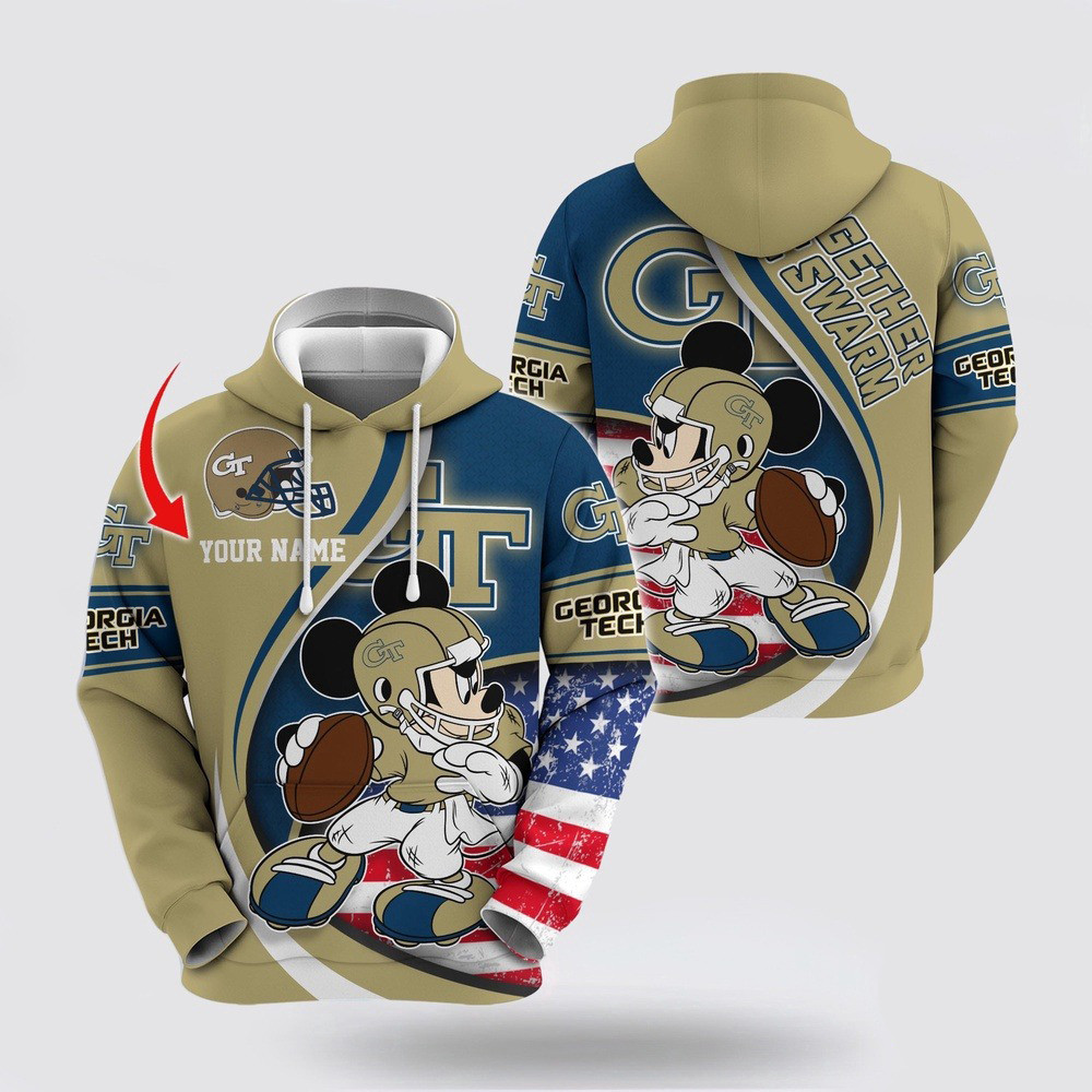 Custom NCAA Georgia Tech Yellow Jackets Hoodie Mickey Mouse 100 Year Anniversary Hoodie