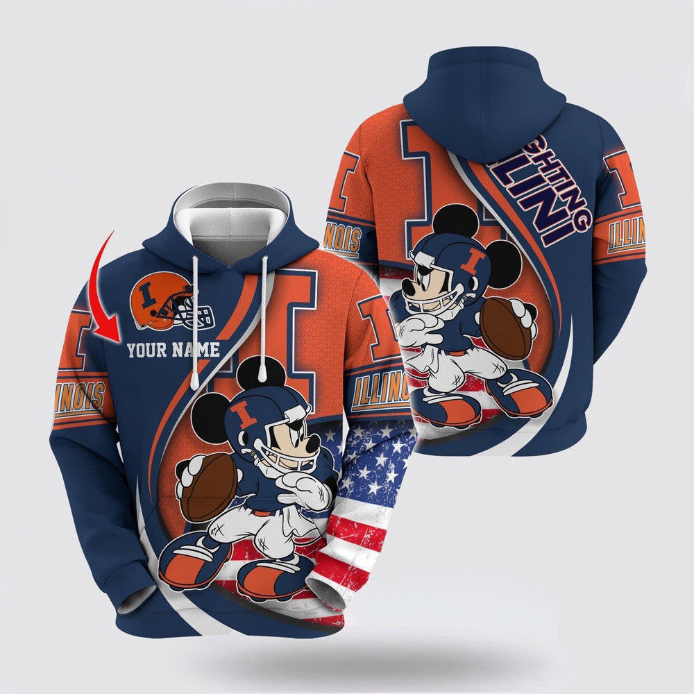 Custom NCAA Illinois Fighting Illini Hoodie Mickey Mouse 100 Year Anniversary Hoodie For Fans