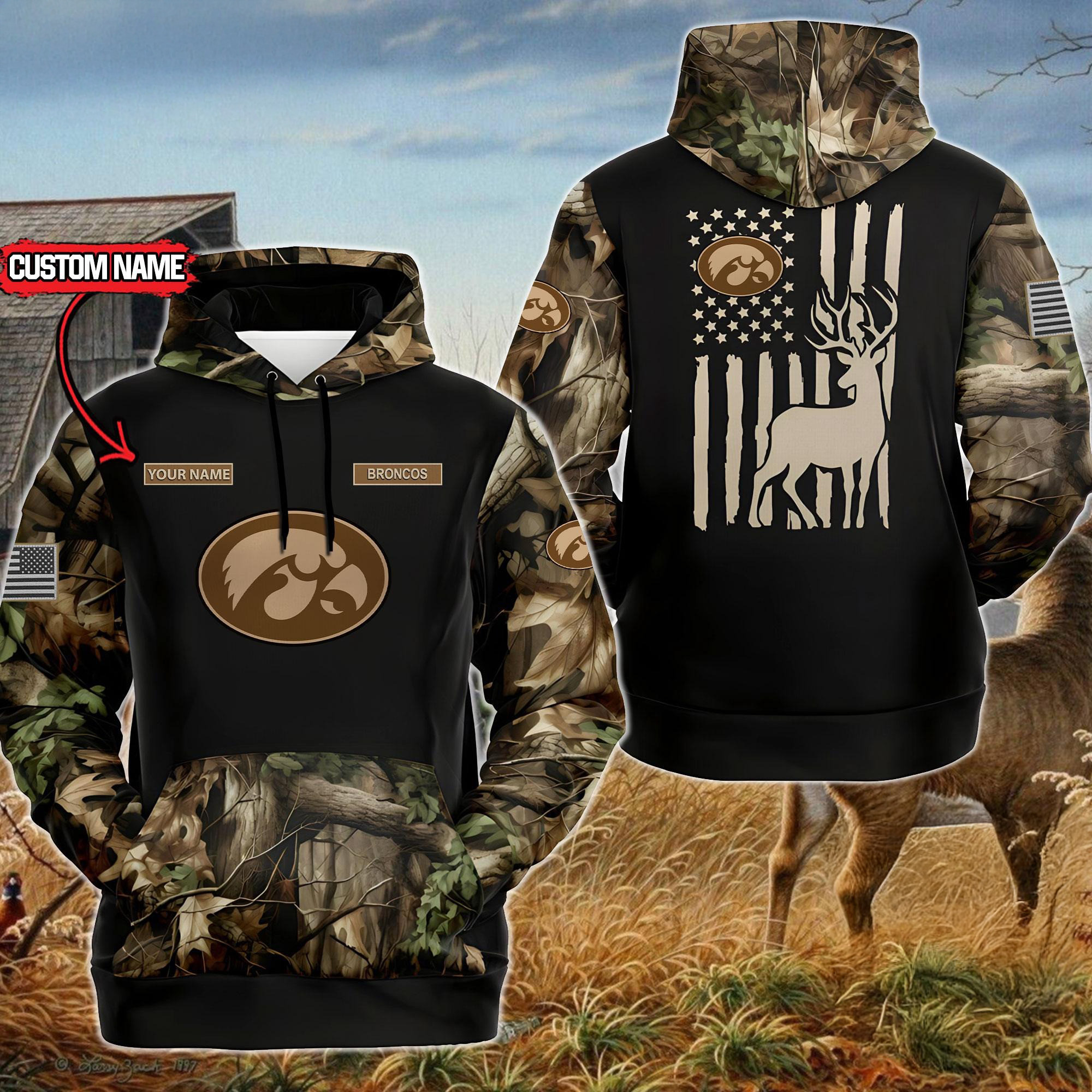 Custom NCAA Iowa Hawkeyes Sporty Camo Hunting Style Hoodie Good Gifts For Basketball Lovers