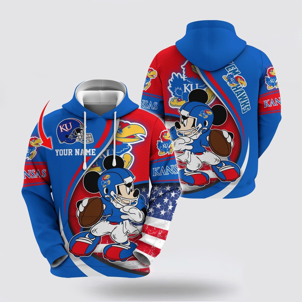 Custom NCAA Kansas Jayhawks Hoodie Mickey Mouse 100 Year Anniversary Hoodie Basketball Fan Gift