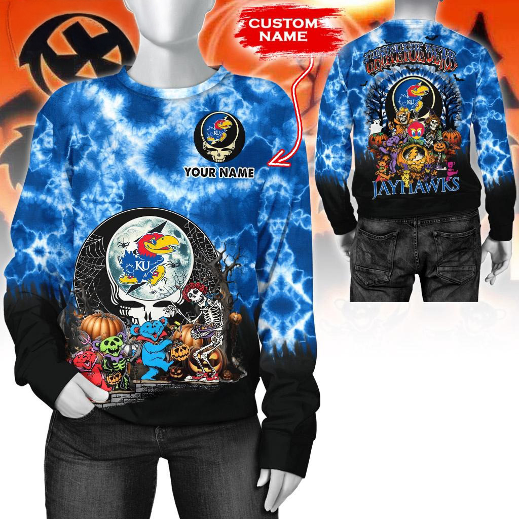 Custom NCAA Kansas Jayhawks Special Football Halloween Sweatshirt Best Gifts For Football Fans