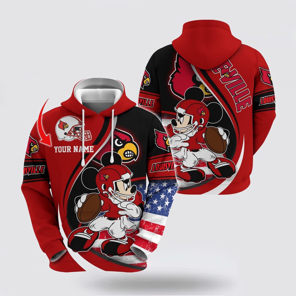 Custom NCAA Louisville Cardinals Hoodie Mickey Mouse 100 Year Anniversary Hoodie Men's Gifts
