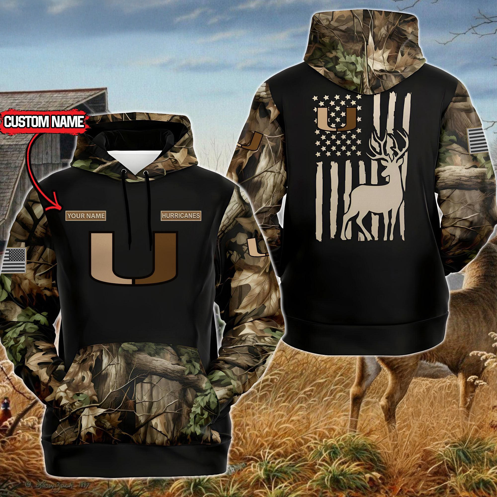 Custom NCAA Miami Hurricanes Sporty Camo Hunting Style Hoodie Gifts For Basketball Enthusiast