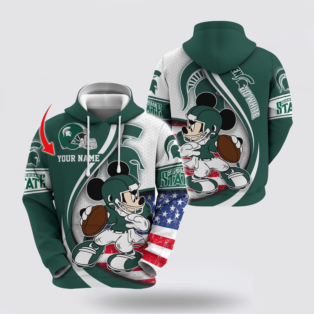 Custom NCAA Michigan State Spartans Hoodie Mickey Mouse 100 Year Anniversary Hoodie