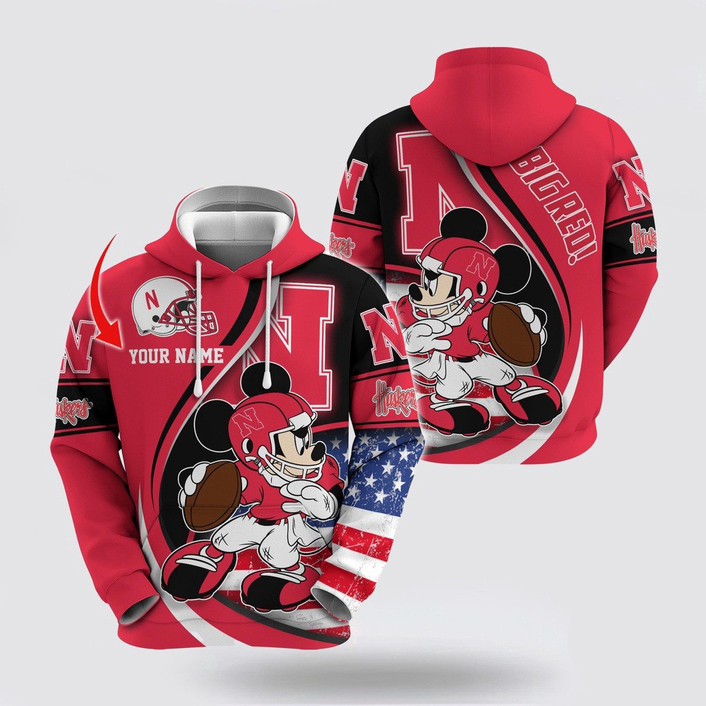 Custom NCAA Nebraska Cornhuskers Hoodie Mickey Mouse 100 Year Anniversary Hoodie